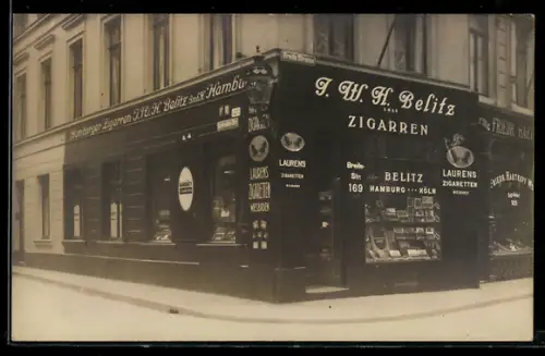 Foto-AK Köln, Zigarrengeschäft J. W. H. Belitz in der Gertrudenstrasse Ecke Breite Strasse