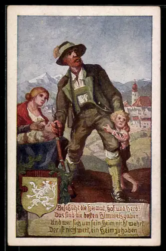 Künstler-AK Heinz Pinggera: Freikorps Steirische Heimwehr, Abschied von der Familie