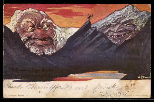 Künstler-AK sign. E. Hansen / E. Nolde: Altmann und Papa Sentis, Berg mit Gesicht / Berggesichter