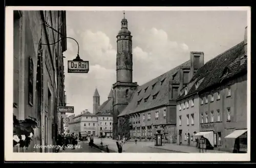 AK Löwenberg i. Schles., Ortspartie mit Kirche