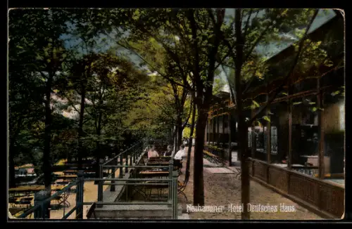 AK Neuhammer, Hotel Deutsches Haus, Aussenbereich für Gäste