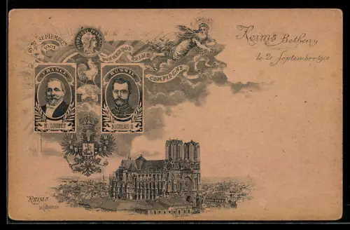 AK Reims, Zar Nikolaus II. von Russland, Staatsbesuch in Frankreich 1901, Kathedrale von Reims