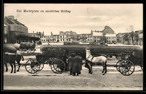 AK Goldap, Partie am Marktplatz im zerstörten Ort