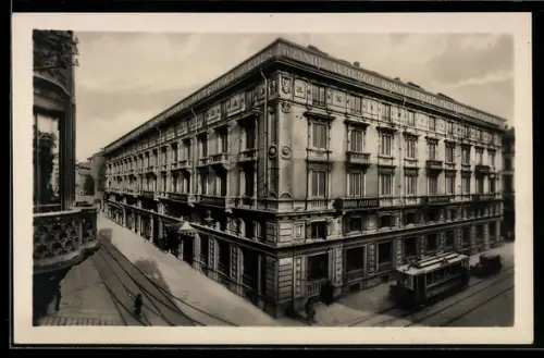 AK Torino, Strassenbahn in der Via Pietro Micca, Grand Hotel Bonne Femme
