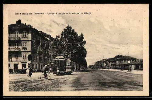 AK Torino, Corso Francia e Stazione di Rivoli, Strassenbahn