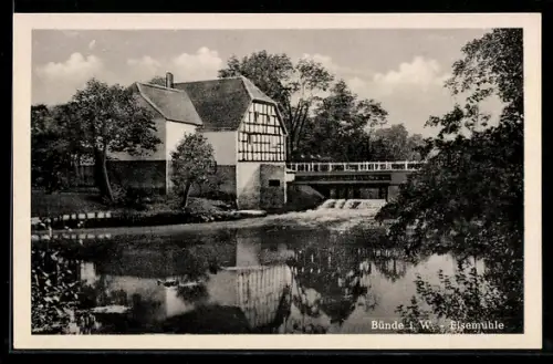 AK Bünde i. W., Blick auf die kleine Brücke zur Elsemühle
