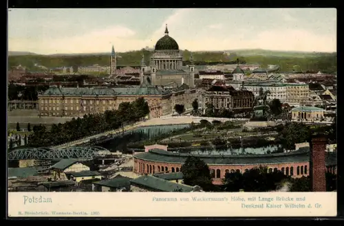 AK Potsdam, Panorama von der Wackermanns Höhe gesehen, Lange Brücke, Denkmal Kaiser Wilhelm der Grosse