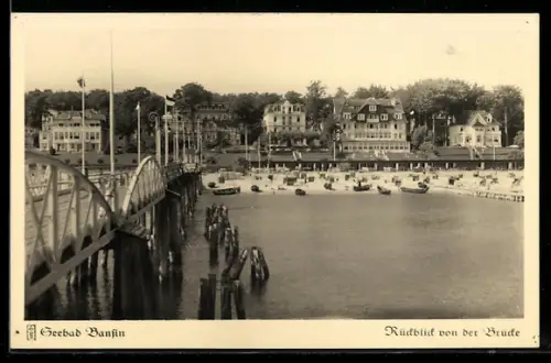 AK Bansin, Strandpartie von der Brücke aus gesehen