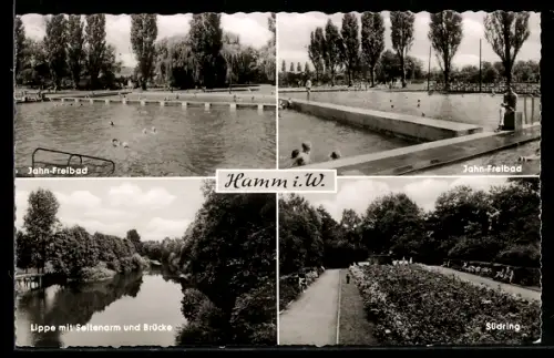 AK Hamm i. W., Jahn-Freibad, Partie am Südring und Lippe mit Seitenarm