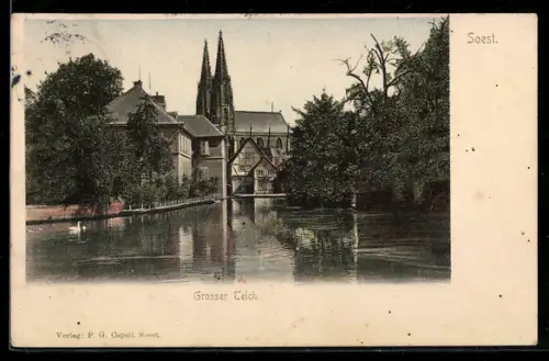 AK Soest, Grosser Teich mit Kirche