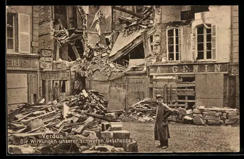 AK Verdun, Ortspartie nach Bombardement