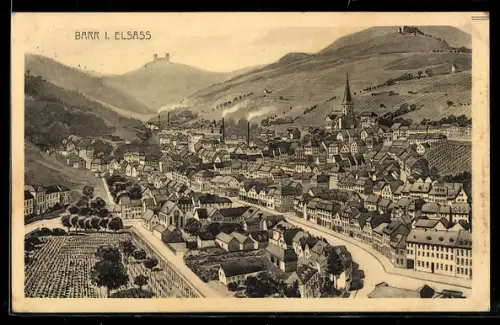 AK Barr i. Elsass, Panorama des Ortes mit Kirche und Weinbergen