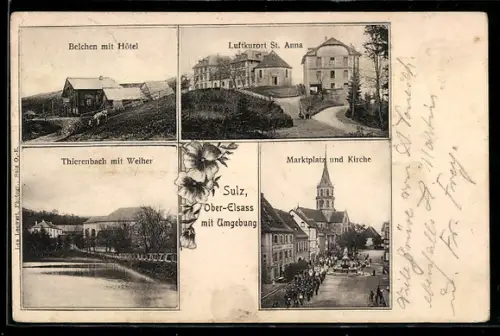 AK Sulz /Ober-Elsass, Marktplatz und Kirche