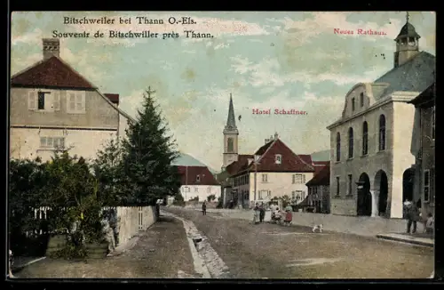 AK Bitschweiler bei Thann, Neues Rathaus, Hotel Schaffner