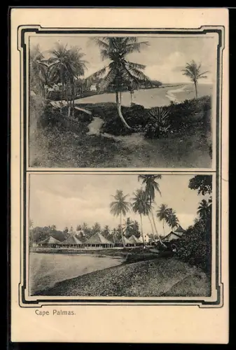 AK Cape Palmas, Küstenansichten mit Palmen und Dorfhütten