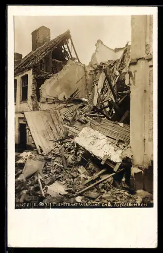 AK Kortrijk, Tuinstraat, zerstörte Häuser nach Flugbombenangriff