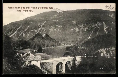 AK Fernstein, Fernsteiner See mit Ruine Sigmundsburg und Wanneck