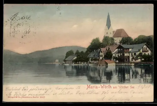AK Maria-Wörth am Wörther See, Uferpartie mit Kirche
