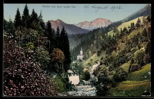AK Ferlach, Loibl-Tal, Ortspartie mit Kirche