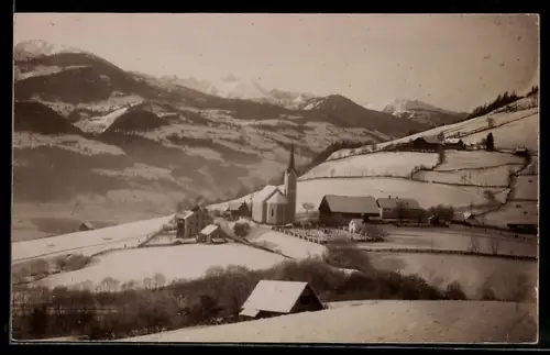 AK Gröbming, Panorama mit Kirche im Schnee