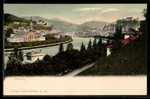 AK Salzburg, Blick zur Festung Hohensalzburg mit Kirche