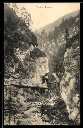 AK Marktschellenberg, Almbachklamm, Panorama mit Brücke