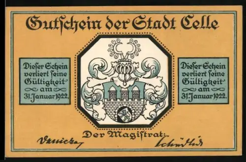 Notgeld Celle 1922, 75 Pfennig, Stadtwappen und Schlossansicht