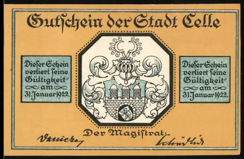 Notgeld Celle 1922, 100 Pfennig, Rathaus und Wappen von Celle