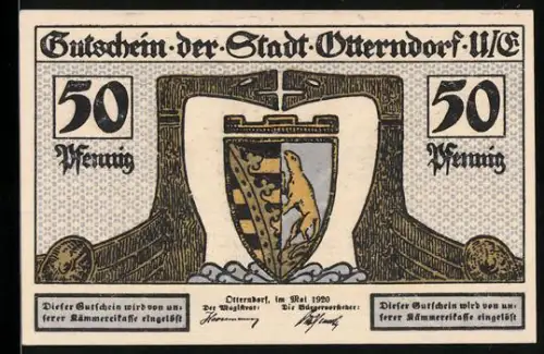 Notgeld Otterndorf /U.E. 1920, 50 Pfennig, Wappen und Innenhafenansicht