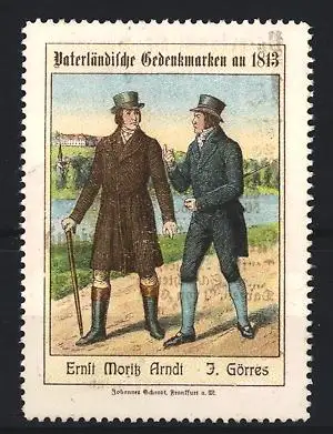 Reklamemarke Vaterländische Gedenkmarken, Ernst Moritz Arndt und J. Görres