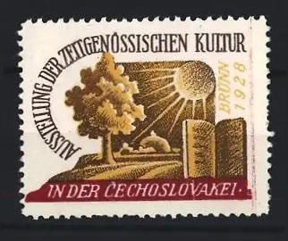 Reklamemarke Brunn, Ausstellung der zeitgenössischen Kultur 1928, Landschaft mit Sonne