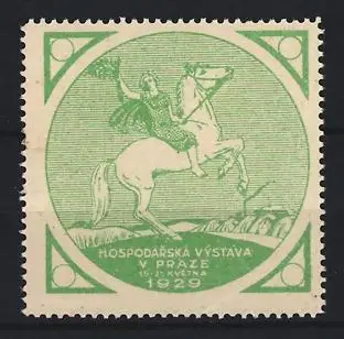 Reklamemarke Prag, Hospodárská Výstava 1929, Reiter auf Pferd