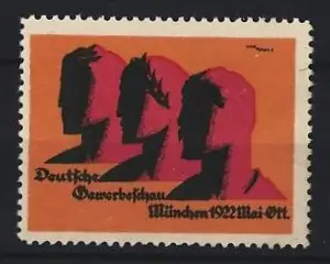Reklamemarke München, Deutsche Gewerbeschau 1922, Silhouettenköpfe
