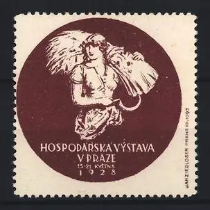 Reklamemarke Prag, Hospodárská Výstava 1928, Frau mit Ährenbündel