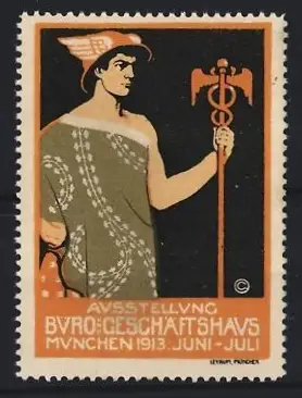 Reklamemarke München, Ausstellung Büro-Geschäftshaus 1913, Hermes mit Caduceus