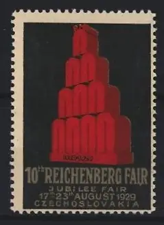 Reklamemarke Reichenberg, 10th Reichenberg Fair 1929, rotes Gebäude