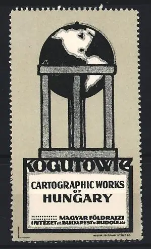 Reklamemarke Budapest, Cartographic Works of Hungary, Globus auf Säule