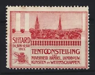 Reklamemarke Sittard, Tentoonstelling 1913, Ortsansicht und Wappen