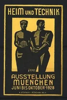 Reklamemarke München, Heim und Technik Ausstellung 1928, Figurenpaar