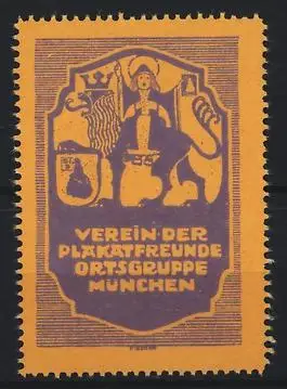 Reklamemarke München, Verein der Plakatfreunde, Löwe und Wappen