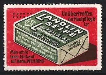 Reklamemarke Lanolin, Seife Marke Pfeilring, Seifenpackung