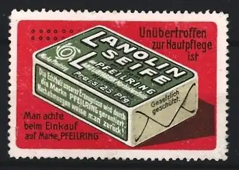 Reklamemarke Lanolin, Seife Marke Pfeilring, Seifenverpackung