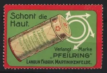 Reklamemarke Martinikenfelde, Lanolin, Rasierseife Marke Pfeilring, Lanolin-Dose