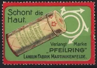 Reklamemarke Martinikenfelde, Lanolin, Rasierseife Marke Pfeilring, Seifendose