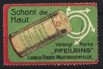 Reklamemarke Martinikenfelde, Lanolin, Pfeilring Rasierstift, Rasierstift mit Pfeilsymbol