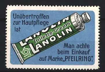 Reklamemarke Lanolin, Hauptpflegecreme der Marke Pfeilring, Creme-Tube