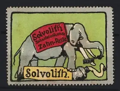 Reklamemarke Solvolith, Zahnpasta, Elefant mit Zahnbürste