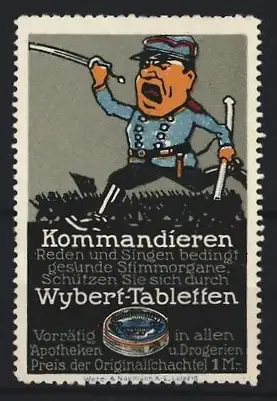 Reklamemarke Wybert, Tabletten zum Schutz der Stimmorgane, Soldat mit Säbel