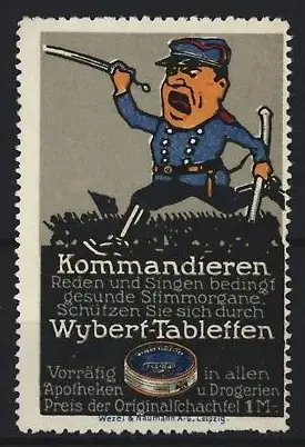 Reklamemarke Wybert, Tabletten zum Schutz der Stimmorgane, Soldat mit Säbel