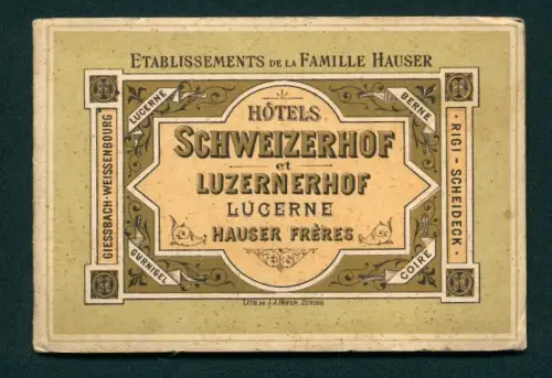 Leporello-Album Lucerne mit 11 Lithographie-Ansichten, Hotel Schweizerhof, Hotel Luzernerhof, Hotel Giessbach
